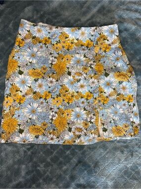 Urban Outfitters Yellow & Light Blue Floral Mini Skirt